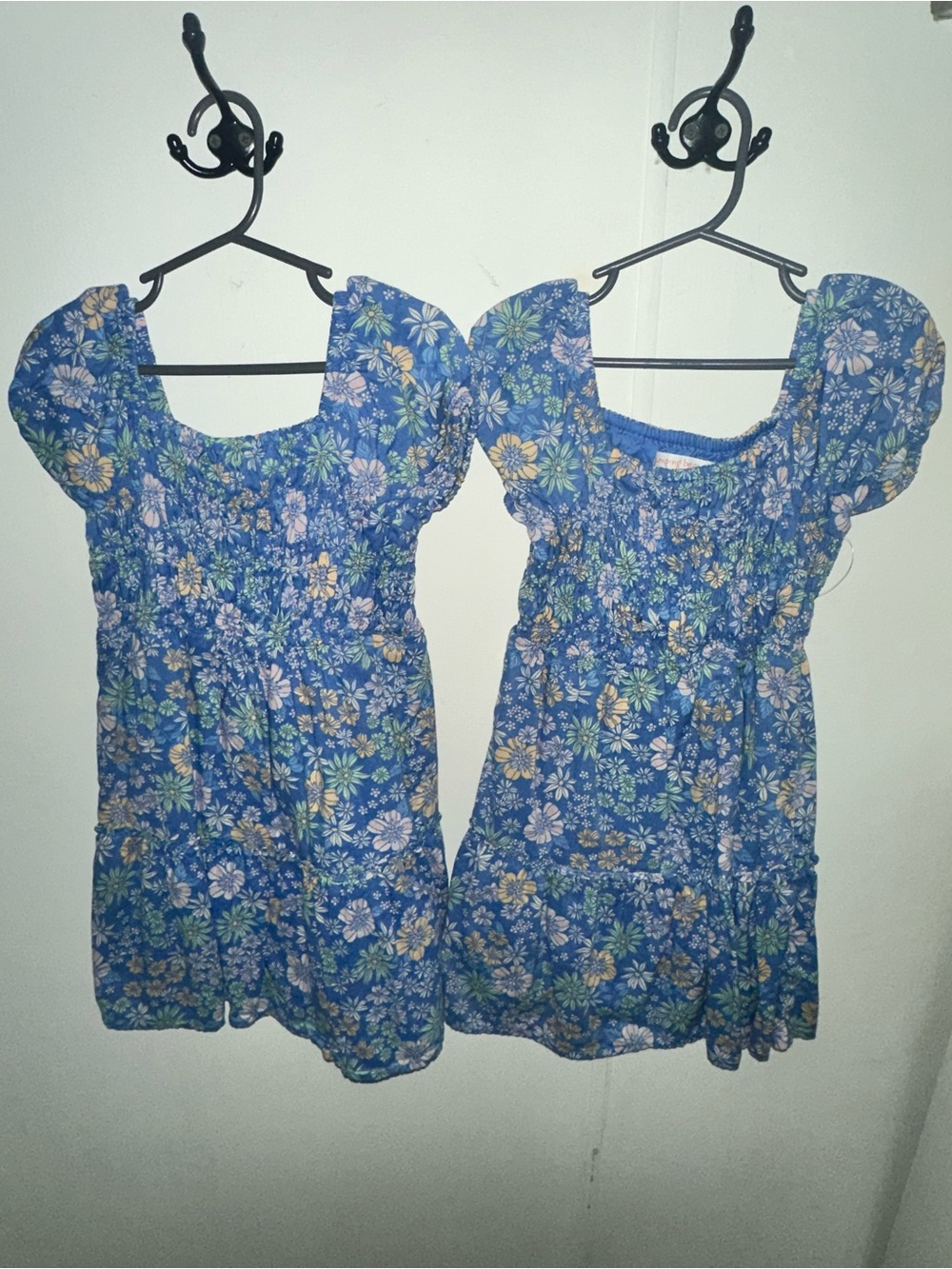 Blue Floral Puff Sleeve Smocked Dress twin sets